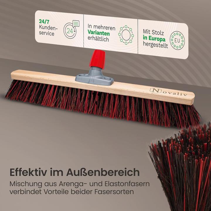 Image du produit Novaliv 2 x Besen mit Holzstiel 60 cm I Arenga-Elaston Kehrbesen Gartenbesen I Industriebesen Strassenbesen (2 pcs)