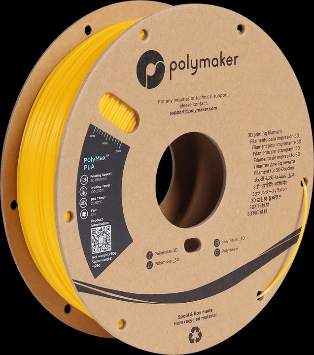 Produktbild Polymaker PA06007 PolyMAX Tough Filament hohe Steifigkeit, hohe Zugfestigkeit (PLA, 1.75 mm, 750 g, Gelb)