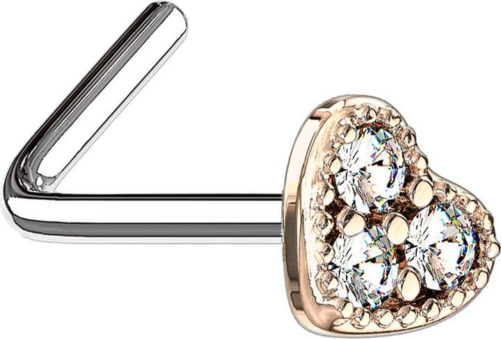 Image du produit Star Piercing Nasenstecker gewinkelt rosegold Herz Kristall silber (Acier chirurgical 316L, Laiton)