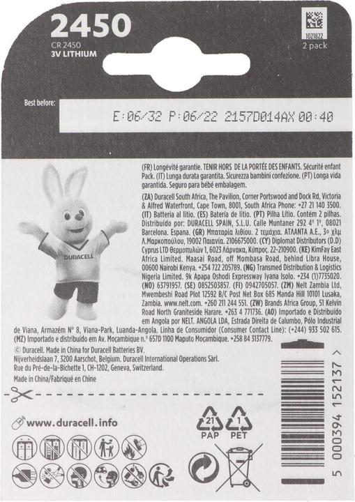 Produktbild Duracell Lithium Batterie (2 Stk., CR2450, 620 mAh)