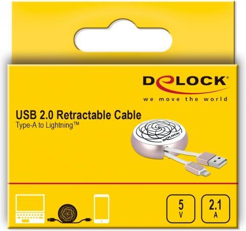 Image du produit Delock Câble USB 2.0 USB-A - Foudre avec fonction Autoroll (0.92 m, USB 2.0)