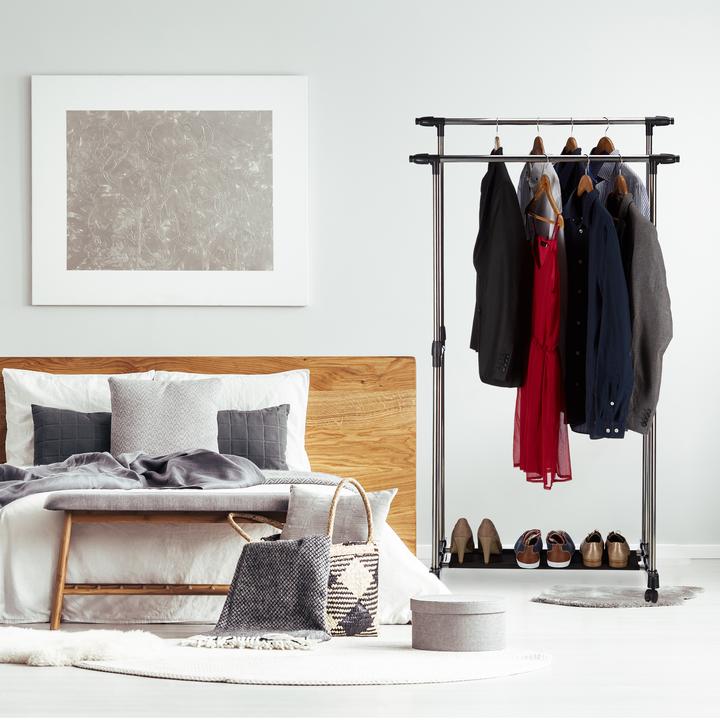 Actual product image Relaxdays Garment Rack with 2 Rails on Wheels