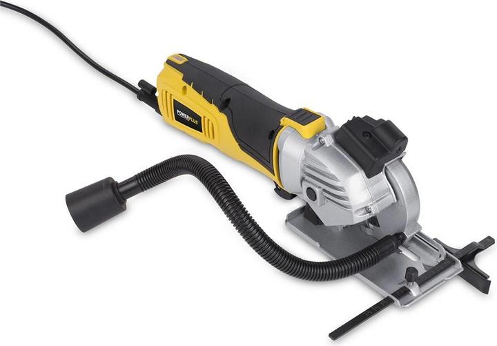 Produktbild Powerplus POWX1365MB Kreissäge - 600W - 89mm - Inkl. Laser, Absaugung, 3 Kreissägeblätter und Gehrungslade