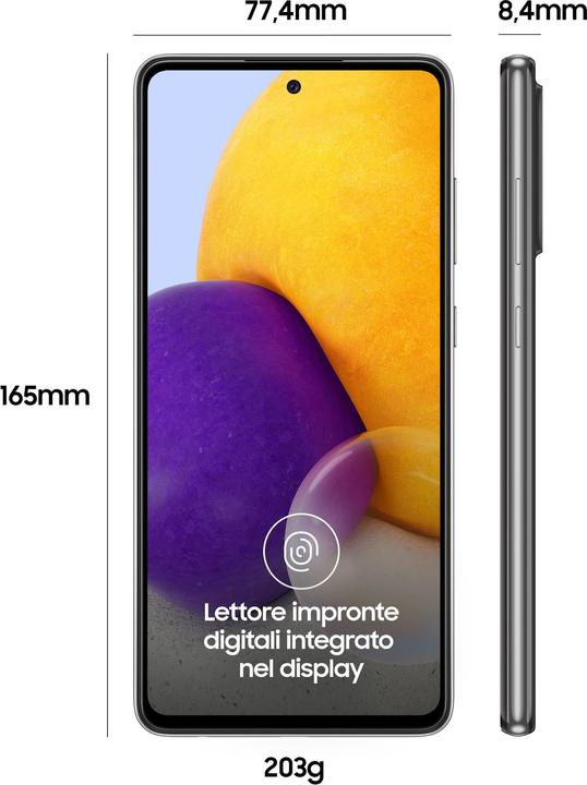 Produktbild Samsung Galaxy A72 EU (128 GB, Black, 6.70", Dual SIM, 64 Mpx, 4G)