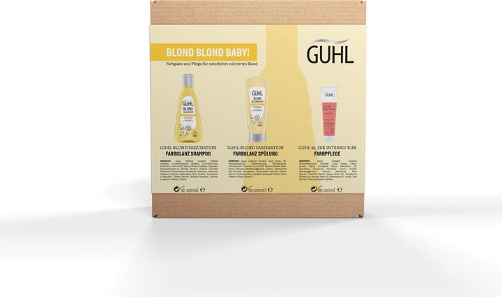 Produktbild Guhl Blond Vorteils-Set - Inhalt: Shampoo, Spülung & Kur - 550 ml - Haartyp: blond, blondiert, fein (550 ml, Flüssiges Shampoo)