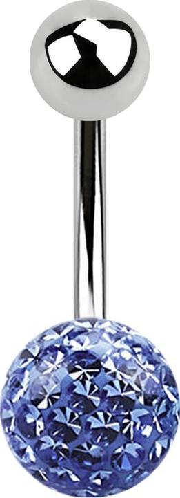 Image du produit Star Piercing Banane argentée avec boule et cristal Boule bleu clair Epoxy de protection (Acier chirurgical 316L, sans laiton)
