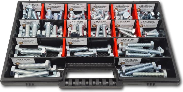 Produktbild Schraubenbox24 Sechskantschrauben Sortiment M8-M10 // 10mm-50mm 110 tlg. Schraubenbox DIN 933 (110 Schrauben pro Stück)