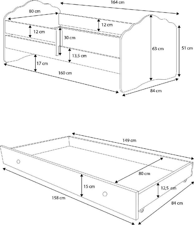 Produktbild ADRK Furniture Bett mit Matratze und Schublade CASIMO CAT 160x80 (160 x 80 cm)