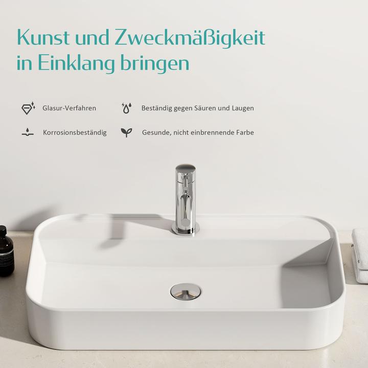 Immagine prodotto Emke Lavabo da appoggio, in ceramica, a parete/da appoggio, bianco lucido, con foro per rubinetto (400 mm, 400 mm)