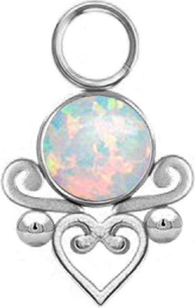 Actual product image Star Piercing Anhänger silber Opal weiss filigranes Herz (Surgical steel 316L, without brass)