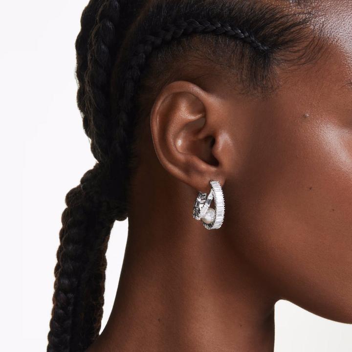 Actual product image Swarovski x Ariana Grande Kreolen Kristallperle Baguette Schliff Weiss Rhodiniert (Swarovski Metal)