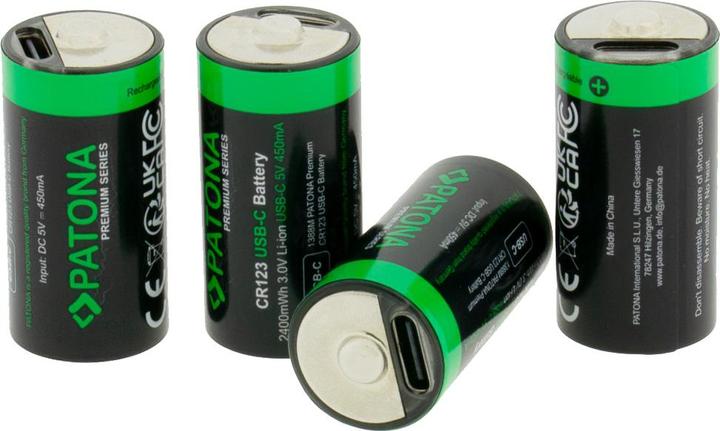 Produktbild Patona Premium Akku 4x CR123 USB-C (4 Stk., RCR123A, 800 mAh)