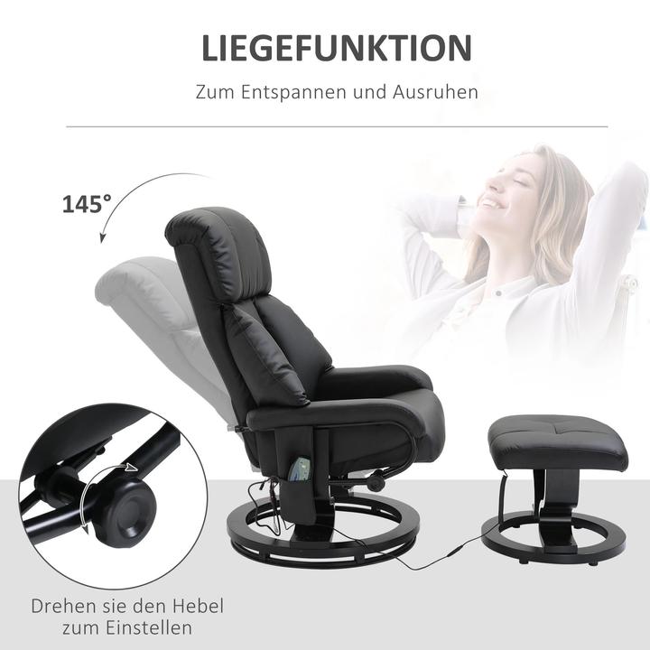 Actual product image Swisshandel24 Massage armchair Footstool Black Relax armchair Electric TV armchair with reclining function Faux