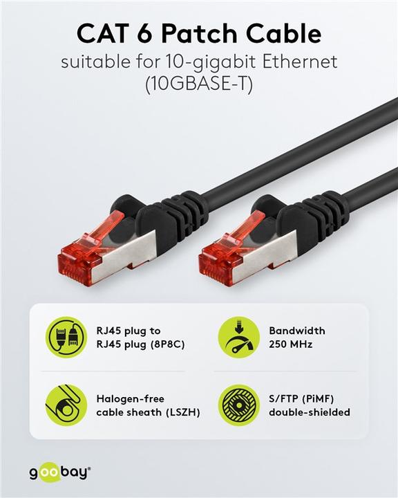 Produktbild Goobay CAT 6 Patchkabel, S/FTP (PiMF), Schwarz, 0.5 m (S/FTP, CAT6, 0.50 m)