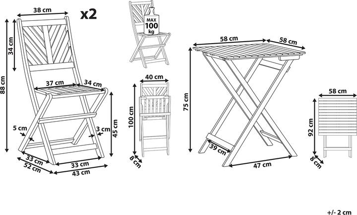 Produktbild Beliani Balkonset Akazienholz hellbraun 2-Sitzer TERNI (58 cm)