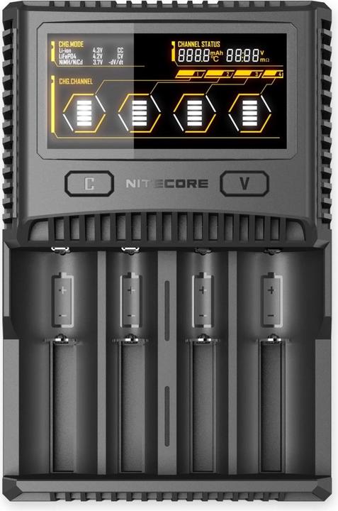 Nitecore SC4 - Schnellladegerät (1 Stk., 14500, 16340, 18650, 26650, Ladegerät inkl. Akku)