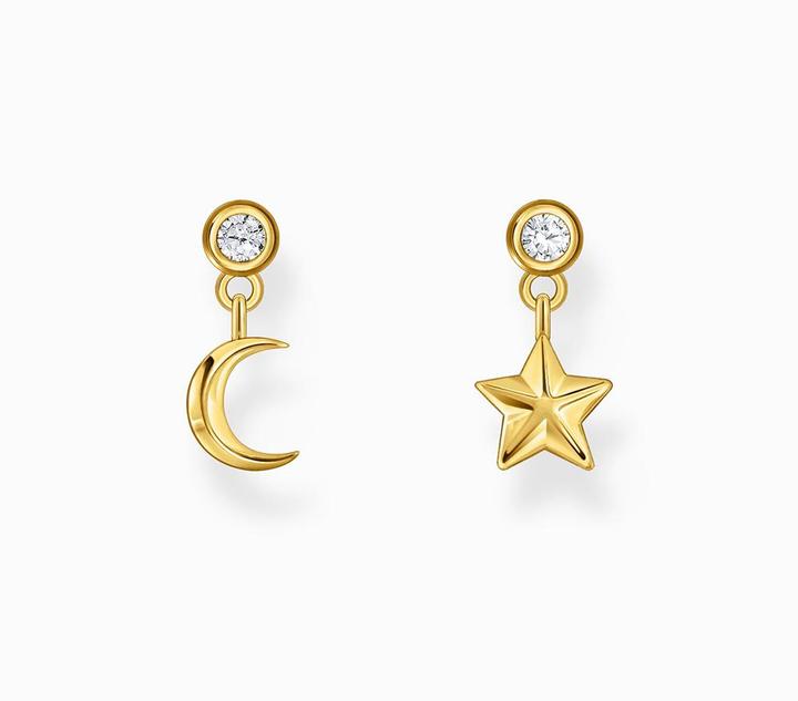 Produktbild Thomas Sabo Ohrstecker mit Mond- und Stern-Anhänger und weissen Steinen vergoldet (925er Silber)
