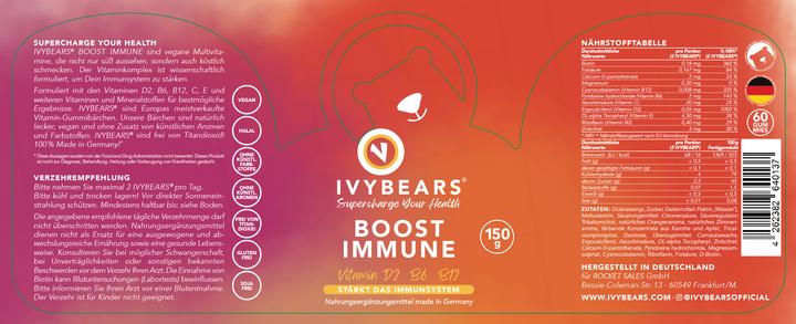Nährwerte und Zutaten IVYBears Boost IMMUNE 4 Pack (4 Stück, Gummies, 600 g)