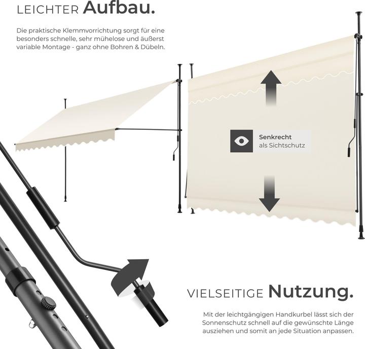 Produktbild tectake Klemmmarkise mit Handkurbel (3.50 m)