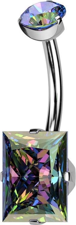 Hollywood Body Jewelry Banane Innengewinde silber runder Kristall dunkel multicolor gefasst und rechteckiger Kristall dunke (without brass, Titanium G23)