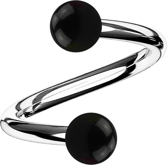 Produktbild Star Piercing Spirale silber mit zwei Kugeln schwarz (Acryl, ohne Messing, Chirurgenstahl 316L)