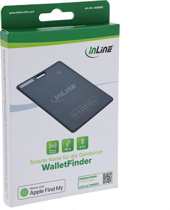Produktbild InLine ® Wallet Finder, smarte Karte für die Geldbörse, Qi-Aufladung, 100mAh, IPX5 (iOS, iPadOS)
