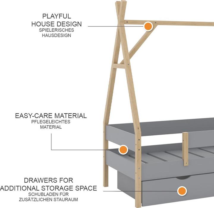 Actual product image VitaliSpa Tipi bed Bali, Grey, 80x160 cm with 2 drawers (80 x 160 cm)