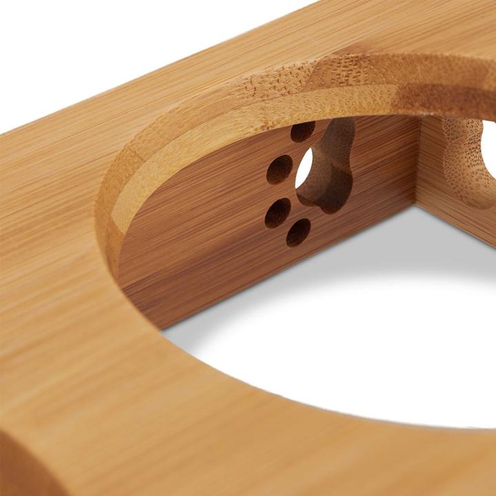 Actual product image Relaxdays Bamboo Dog Feeding Station, Ceramic Bowls (0.18 l)