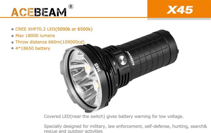 Produktbild AceBeam X45 II XHP702 18000 Lumen LED Taschenlampe (15.67 cm, 18000 lm)