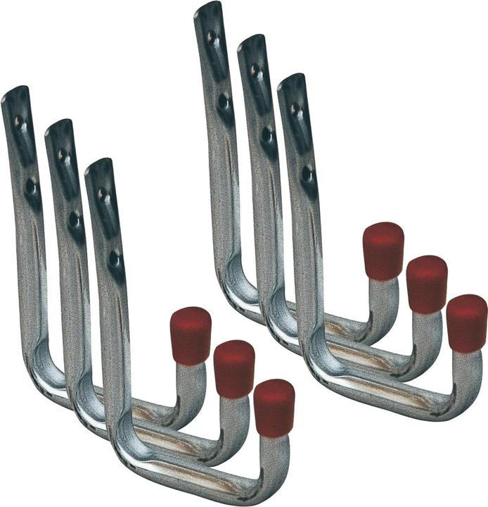 Produktbild Wandhaken U-Form Garagenhaken 120x82 mm verzinkt mit roten Endkappen 6 Stück