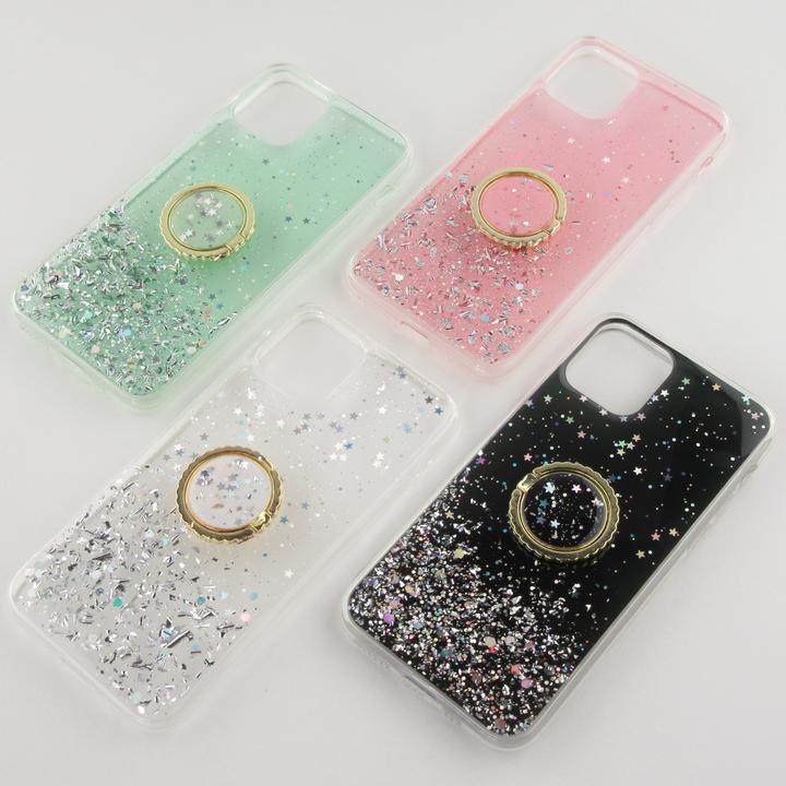 Produktbild PhoneLook Hülle Gummi silberner Pailletten mit Ring grün (Apple iPhone 11 Pro)