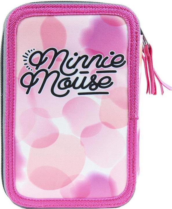 Actual product image Cerda Minnie Mouse three-chamber pencil case with Giotto Premium accessories