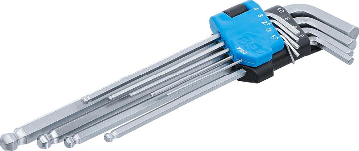 BGS Winkelschlüssel-Satz extra lang Innensechskant/Innensechskant mit Kugelkopf 1,5 - 10 mm 9-tlg.