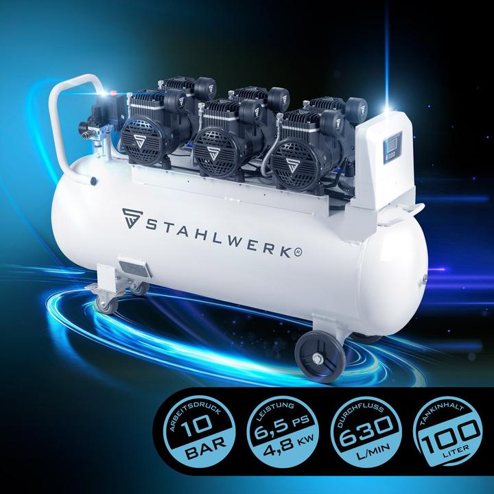 Immagine prodotto Stahlwerk Compressore ST-1010 Pro 10 bar, 6,5 hp, 4,8 kW, 630 l/min, serbatoio da 100 l (10 bar, 100 l)