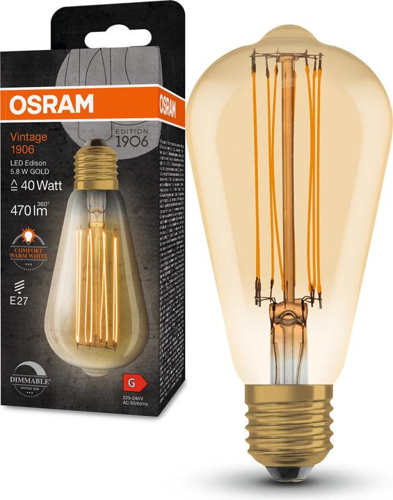 Produktbild Osram LED-Vintage-Lampe (E27, 5.80 W, 470 lm, 4 x, G)