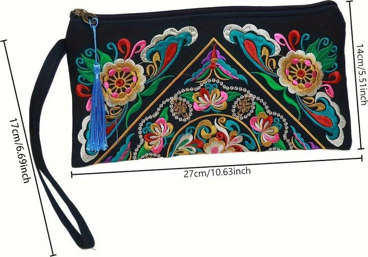 Immagine prodotto Only-Bags.Store 1 Stück Bohemian bestickte Kupplung Geldbörse, Boho-Stil Armband, Mode-Accessoire, Polyester
