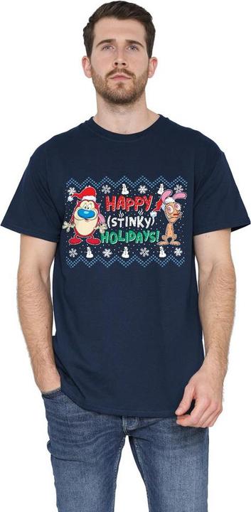 Actual product image Ren & Stimpy Mens Happy Stinky Holidays Christmas Jumper T-Shirt (4XL)