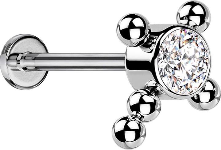 Star Piercing Micro Threadless Labret silber Kreuz Kugeln Kristall silber (ohne Messing, Titan G23)