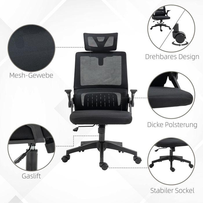 Produktbild Swisshandel24 Vinsetto Bürostuhl ergonomisch, mit Kopfstütze, Armlehnen, Wippfunktion