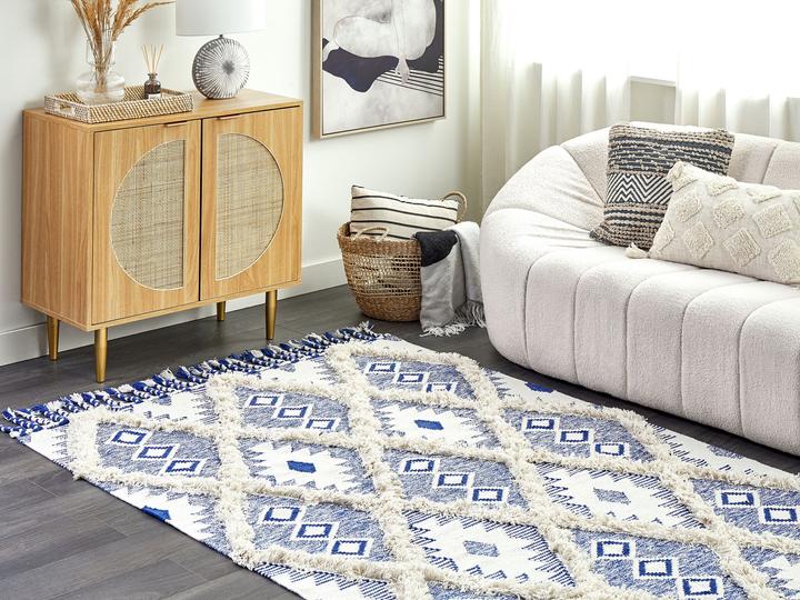 Produktbild Beliani Baumwollteppich 140 x 200 cm Beige und Blau MANAVGAT Lumarko. (140 x 200 cm)