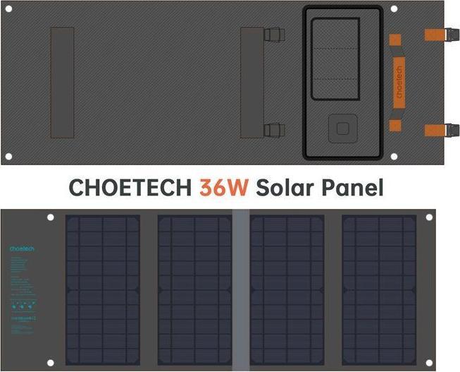 Image du produit Choetech Chargeur solaire pliable SC006 36W 1xUSB QC, 1xUSB-C PD (gris) (36 W, 1.55 kg)