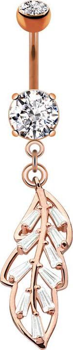 Produktbild Star Piercing Banane rosegold mit zwei Kugeln Kristall silber Anhänger Prinzessblatt (Messing, Chirurgenstahl 316L)