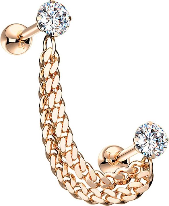 Image du produit Star Piercing Micro Barbell rosegold mit Kristall und Anhänger Kette (Acier chirurgical 316L, Laiton)