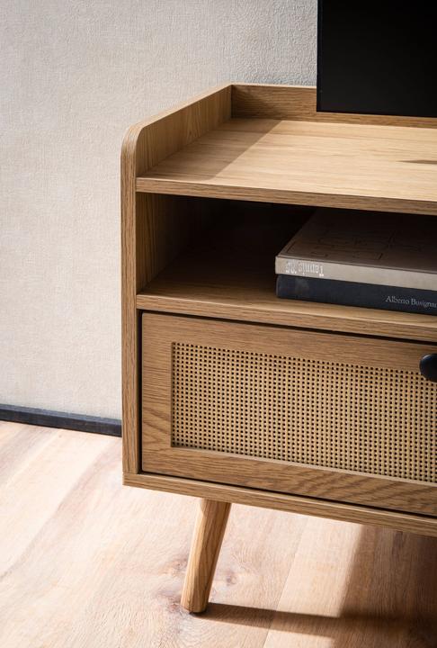 Produktbild FineBuy Lowboard Fernsehkommode 120 cm TV Schrank Schublade Rattan Stauraum (120 x 39 x 56 cm)