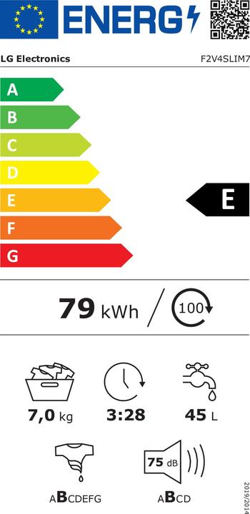 Energie-Label LG F2V4SLIM7 Waschmaschine Freistehend Frontlader (7 kg)