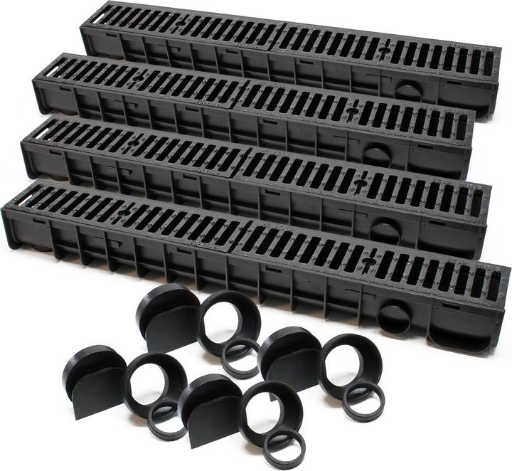 Image du produit Wiltec Caniveau 4x1m Grille recouvrement 12,5t Fonte Drainage Eaux usées Rigole Grille évacuation Garage