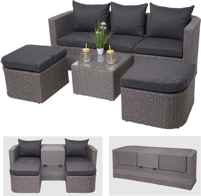 Actual product image Swisshandel24 3in1 Set, Garden/Lounge Set Sun Island, Spun Poly Semi-Round Poly Rattan - Grey, Cushions anthr