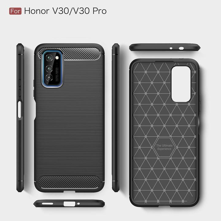 Produktbild König Design Hülle Handy Schutz für Huawei Honor V30 Case Cover Bumper Carbon Optik TPU Blau (Honor V30)