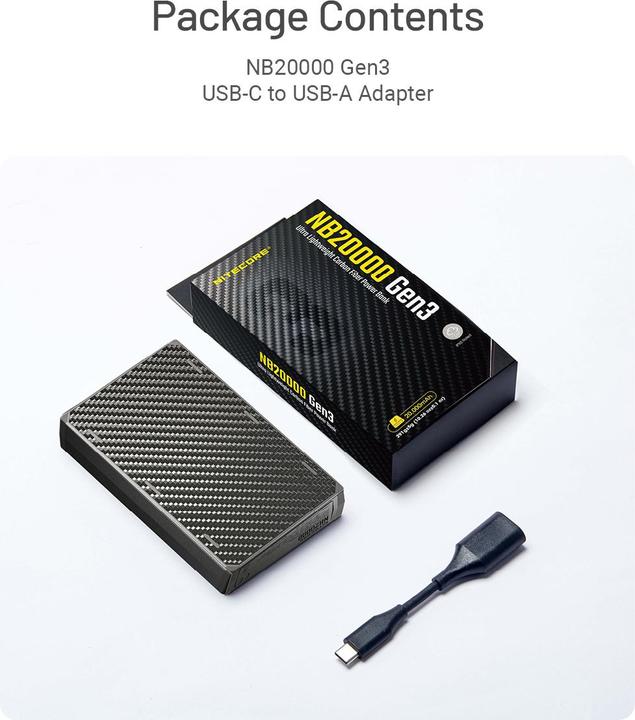 Image du produit Nitecore NB20000 Banque d'alimentation en fibre de carbone GEN3 (20000 mAh, 22.50 W, 72 Wh)