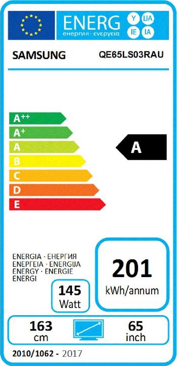 Label énergétique Samsung QE65LS03 The Frame 3.0 (65", QLED, 4K, 2019)
